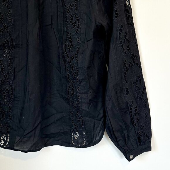 NWT Madewell Black Lace-Inset Pintucked Button-Up Top - Size: XXS - Picture 7 of 13